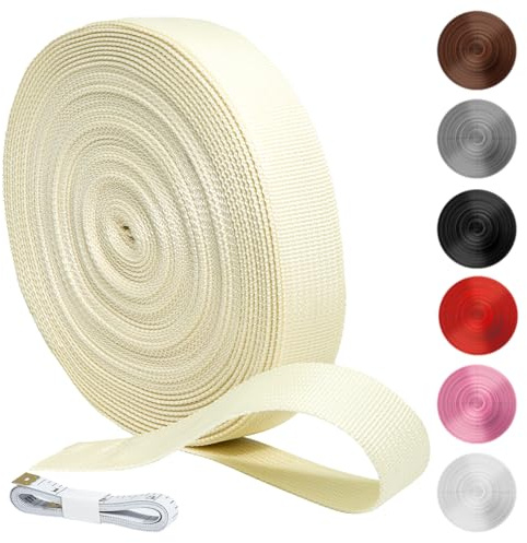 KINETOX 20 m beige polypropylenrem, 25 mm, slitstark och vattentät, metervara vävda remmar för väska, bagagesele, gör-det-själv och utomhussömnad