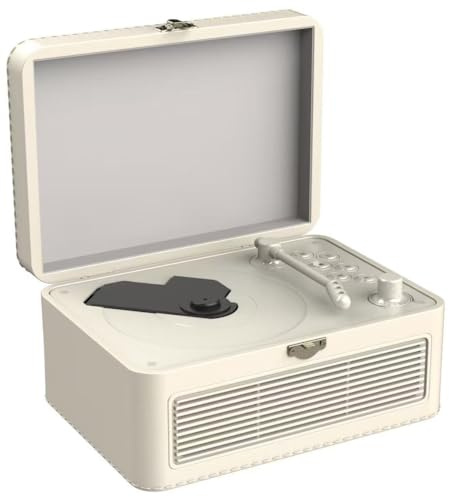 KOVCDVI Lettore CD portatile Bluetooth, radio retrò con lettore CD, altoparlante, supporta la riproduzione USB e AUX, con telecomando, copertura antipolvere in similpelle Bianco