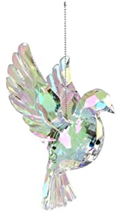 Gisela Graham : Christmas Decoration : Glass Effect Rainbow Iridescent Flying Dove