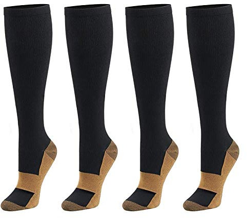 Meisax 6 Paar Stützstrümpfe Herren & Damen Sport Kniestrümpfe Kompressionsstrümpfe für Jogging Travel Fitness Medizinische Schwangerschaft unterstützen Kompressionssocken Atmungsaktiv (L/XL:31-37cm)