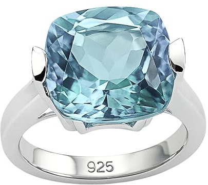12mm Kissenschliff Blautopas Cocktail Sterling Silber Ring - Natürlicher Edelstein - Geburtstagsgeschenk - Handgefertigte Geschenkideen für Frauen (Größe: US Size 8 / Diameter 18.2)