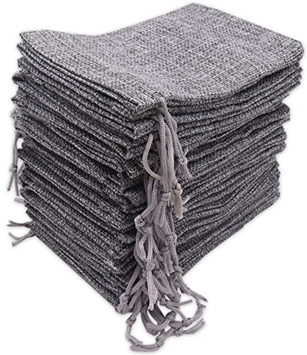 Leeyunbee 30PCS 10x15cm Bolsas de Yute, Bolsita de Tela Pequeñas con Cordón | Sacos de Arpillera, Rellenable y Pintable, para Regalo, Joyeria, Calendario de Adviento, DIY, Bodas, Navidad, Color Oscuro