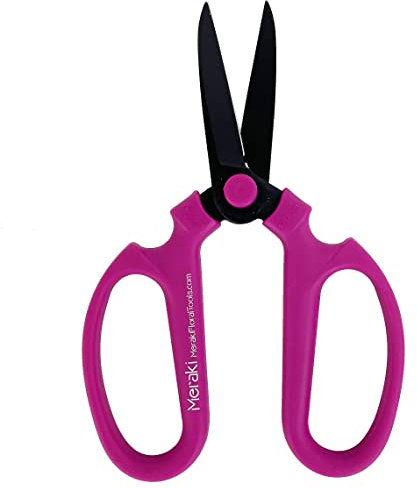 Meraki Floral Tools Flower Scissors Black Carbon Steel Blades 7.6 In, Bougainvillea (Hot Pink)