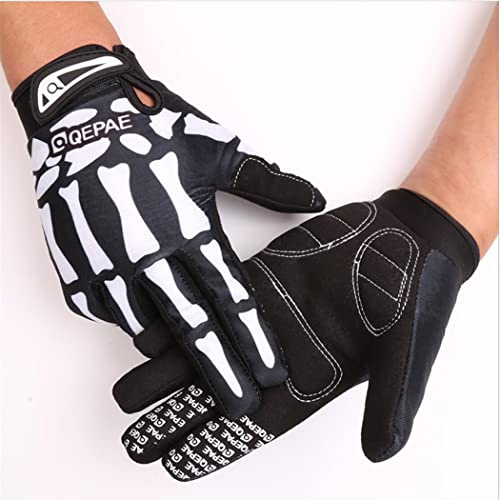 EXCEREY Skull Ghost Riding MTB Bike Gloves Non-Slip Full Finger Off-Road for Running Climbing Riding Biking Outdoor Sports, Gift for Men Women (White, Size M)