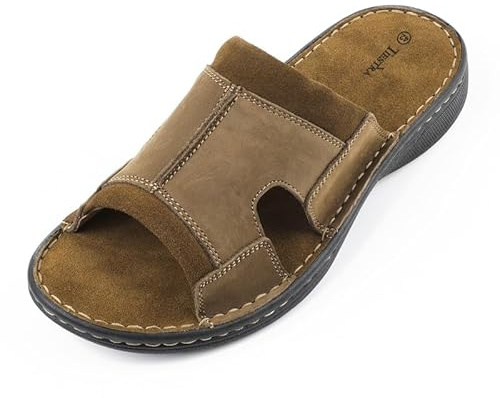 TIESTRA Mens Leather Sandal Wide Fit Walking Fisherman Sandal leisures Outdoor Open Toe Comfortable Soft Summer Beach Shoes Brown UK11/45EU