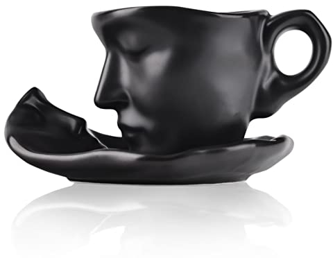 oliruim Teetasse und Untertasse Set Keramik Küssendes Paar Kaffeetasse Set Mit Löffel Gesicht Kaffeetasse Einzigartige Teetasse und Untertasse Valentinstag Weihnachten Kreatives Geschenk