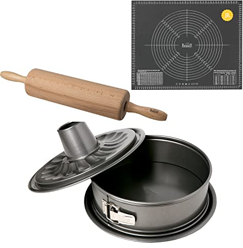 Birkmann, Backformen-Set Easy Baking, groß, 3-teilig: Springform mit zwei Böden, Teigrolle, Ausrollmatte mit Skalierung, für leckere Kuchen und Torten, hervorragende Qualität