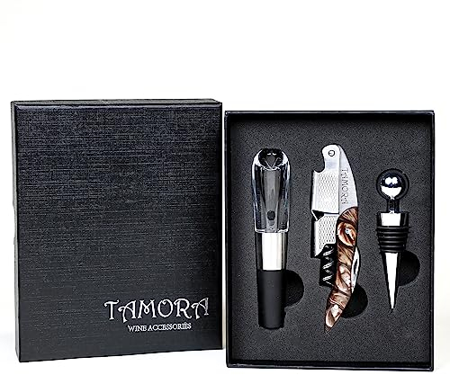 TAMORA Wine Accessories, Wine Bottle Opener Set, Corkscrew Wine Bottle Opener & Foil Cutter, Bottle Stopper, Wine Aerator, Professional Waiters Friend Corkscrew