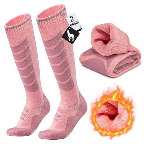 Alpaka Skisocken Herren Damen Thermosocken Kniestrümpfe 2 Paar Wolle Snowboard Socken Dicke Winter Warme Outdoor Sportsocken Kompressionsstrümpfe Extra Kissen Schweißabsorbierend Atmungsaktiv 35-51