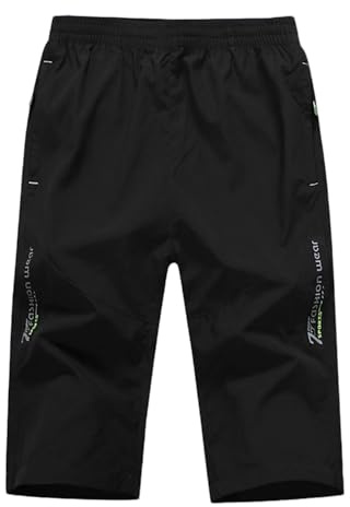 MakingDa Pantalones cortos de 3/4 de longitud para hombre, casuales, holgados, por debajo de la rodilla, cargo de tres cuartos, pantalones cortos largos con bolsillo con cremallera, x-negro, M