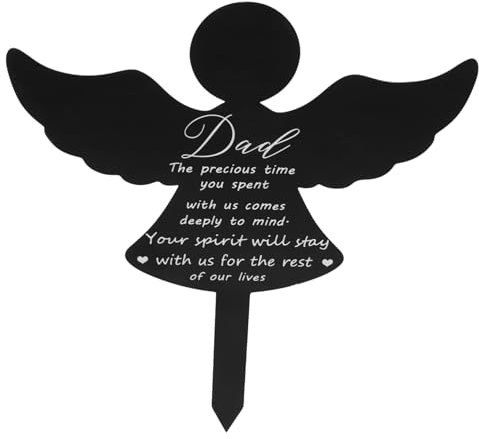 DIKACA de Cementerio de ángel marcadores de Tumba del día del Padre Junto a la Tumba papá estaca de Tumba de jardín Signo de estaca de ángel acrílico Black