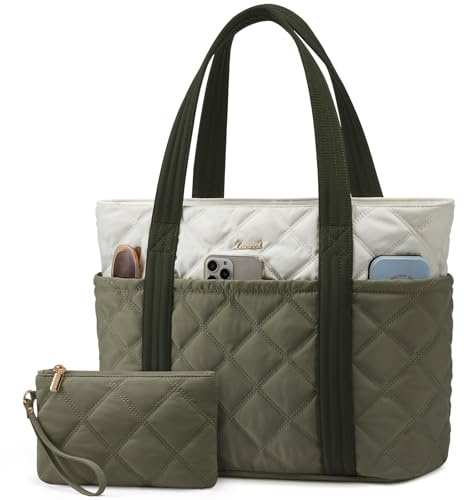 LOVEVOOK Tote Bags for Women, Lightweight Fluffy Handbag Quilted Teacher Nurse Bag, Women's Carry-On Bag for Work School Travel Gym