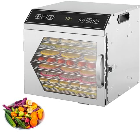 8 Tray Food Dehydrator, Stainless Steel Food Dryer Machine with LED Touch Control, 40-90℃ Temperature Adjustable & 24 H-Timer, for Drying Fruit, Meat, Vegetables and Pet Trea