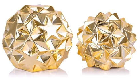 Ceramic Decorative Orbs Gold Knick Knacks Knot, Modern Geometric Chain Table Gold Accents, Entryway Table Sculptures, for TV Stand Bookshelf Minimalist Home Living Room Centerpiece