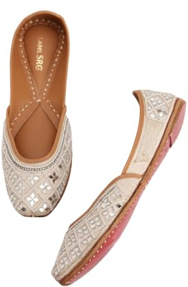 NIRALII Premium Handmade Flats for Women - Pearl White | Traditional Ballet Flats for Women - Comfortable Slip-On Ballet Flats Shoes (US Footwear Size System, Adult, Women, Numeric, Medium, 9)