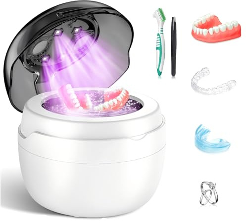 Limpiador ultrasónico 50000Hz para canalones dentales con lámpara UV automática y 4 ajustes de tiempo, ideal para dentaduras postizas, protectores bucales y joyas