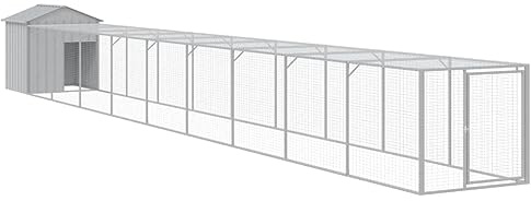 Galvanised Steel Chicken Cage with Run, 117x1017x123 cm, Mesh Design with Roof for Ventilation and Weather Protection, Convenient Access Door for Chickens and Small Animals