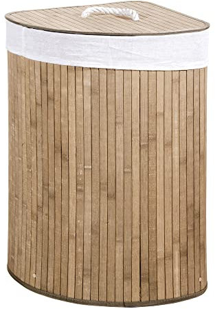 VERDELOOK Cesto porta biancheria ad angolo con coperchio e maniglie foderato, 35x35x60 cm, bambù naturale