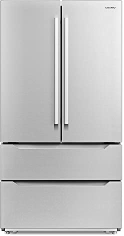 COSMO FDR225RHSS-G 36 in Double French Door Refrigerator | Energy Efficient Fridge with 2 Drawer Bottom Freezer & Built-In Automatic Ice Maker/Chest, 22.5 cu. ft. Storage Capacity - Stainless Steel