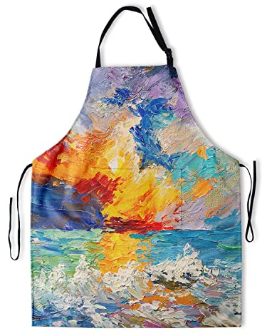 Giwawa Oil Paint Painting Apron - Adjustable Neck & Hidden Centre Pocket - Colorful Rainbow Art Summer Kitchen Apron Colored Artist Smock Chef Garden Baking Cooking Unisex Adult