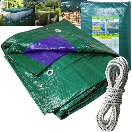 Parpyon® Telo impermeabile esterno Rinforzato da 100gr/mq telo copritutto telone occhiellato ombreggiante per gazebo piscina campeggio mobili giardino (100Gr, 2x3)