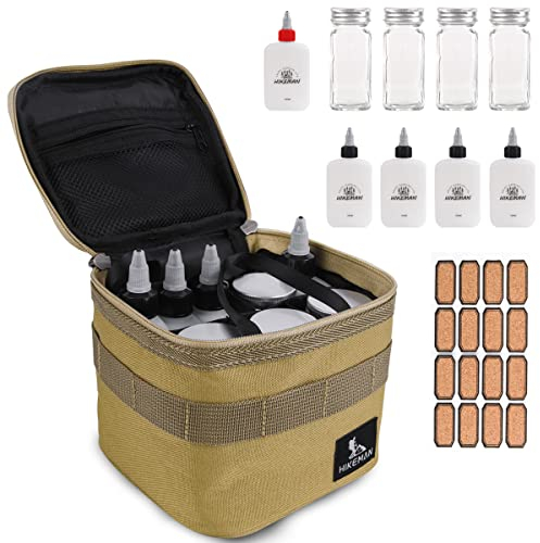 Camping Portable Spice Jars Set - Portable Spice Containers Set Storage Bag,9 Condiment Storage Container with Labels,Seasoning Jars Bottles Organizer for Outdoor Travel BBQ Picnic (Khaki)