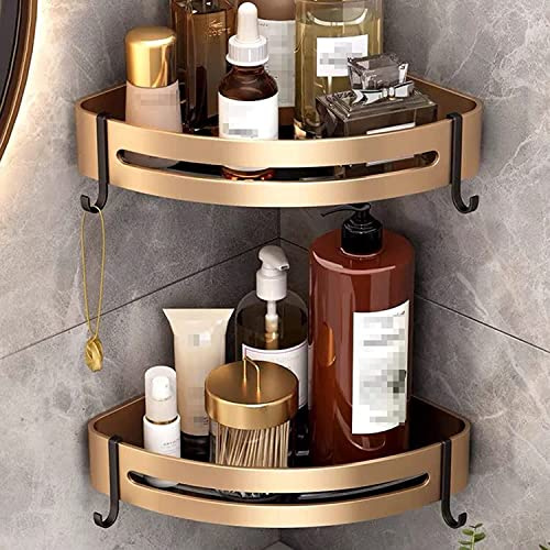 ROFRA - Estantería de esquina de ducha, paquete de 2 unidades, organizador de almacenamiento para ducha, a prueba de óxido, estante de pared para esquina de baño, dorado, A (color: A)
