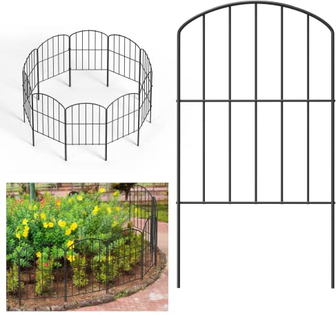 Vohunt 10 Stück Gartenzaun, Metall Zaunelementen Dekorativer Teichzaun Gartenzaun Komplettset mit 20 Befestigungsclips und 20 Gurten Oberbogen Geeignet für Garten Gemüsegarten Teich - 60 x 32cm