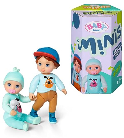 Baby Born Minis Online Pack Doble 5 Henry y Leon 906064, Muñeco de 6.5cm con Efectos de Cambio de Color y Muñeco de 7cm con Gorro removible, Adecuado para Niños a Partir de 3 Años