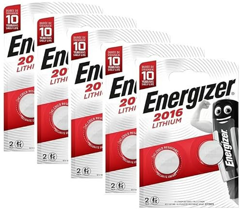 Energizer CR2016 Lot de 5 Piles au Lithium 3 V (Total 10 Piles)
