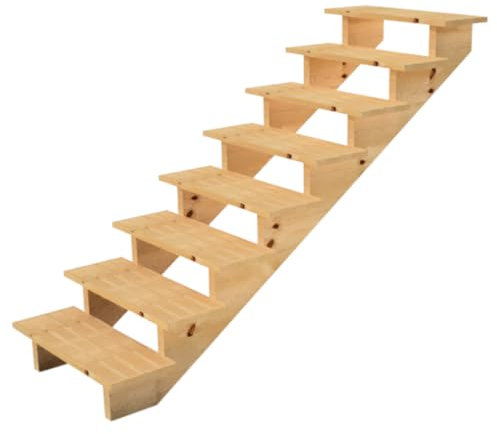 Escalera exterior de madera, de 2 a 7 peldaños, kit listo para usar, de madera, para jardín, balcón y terraza ( 7 peldaños sin contrahuellas, 80 cm)