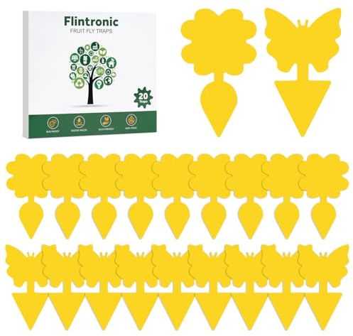 Flintronic Fruit Fly Traps, 20 Pack Yellow Double-sided Fungus Gnat Sticky Catcher, Double-Sided Fly Catchers, for Protect Plants and Control Multiple Insects