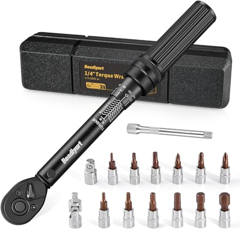 Bestdiyart 1/4 Drive Precision Torque Wrench Kit, 3-35Nm ±3% Accuracy,16-Piece Set with 3/8 Adapter, Hex/Torx/PH Bits for Bicycle, Motorcycle & Car Maintenance