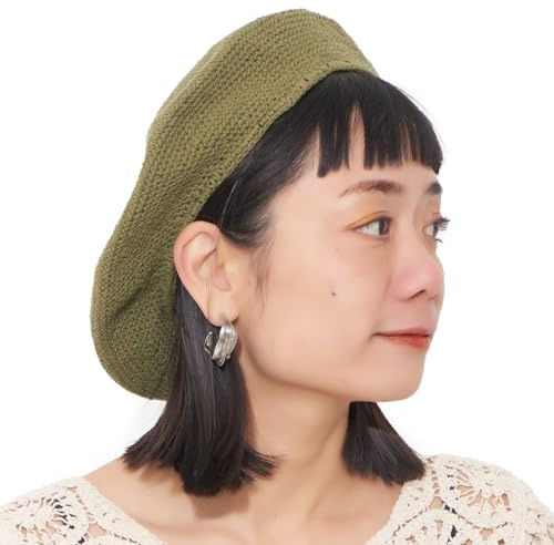 Cappello A Maglia E Basco Donna, Cappellino all'Uncinetto in 100% Cotone, Berretto Francese da Uomo Crochet Fatto A Mano per L'Estate E l'inverno Cachi
