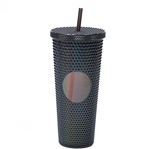 YIWEOG Tazas Vaso de agua de gran capacidad de 710ML/24OZ, vaso mate completamente tachonado, vaso de plástico reutilizable con tapa de paja a prueba de fugas de apertura amplia