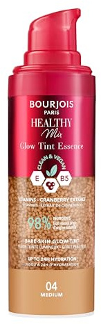 Bourjois Healthy Mix, 04 Medium, Glow Tint Essence, Filter-Effekt für nackte Haut, strahlendes Finish, feuchtigkeitsspendende Farbe, erfrischende Textur, vegane und cleane Formel, 30 ml