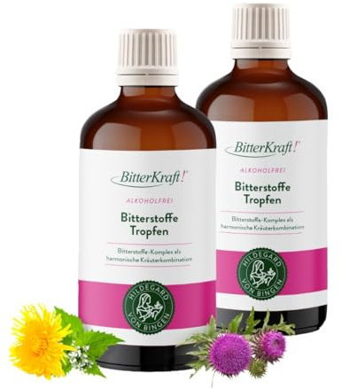 BitterKraft! Bitterstoffe Tropfen alkoholfrei 2x 100ml – 9 Kräuter nach Hildegard von Bingen - BIO & vegan - ohne Zusatzstoffe – 100 % Natur – Made in Germany