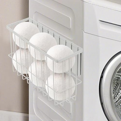 Magnetisk hållare för tvättkula, magnetisk dispenser för torkbollar, magnetisk plyschbricka, förvaringsorganisatör för organisering och förvaring (vit, liten)
