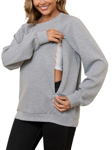 DEBELLY Nursing Tops Long Sleeve with Dual Zippers for Breastfeeding