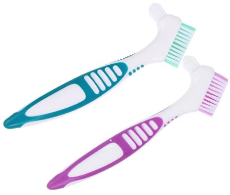 EXQUIMEUBLE 2Piezas Dentaduras Postizas Doble Cara Limpiador Portátil para Protesis Cuidado y Limpieza de Dentaduras Viaje