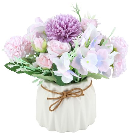 Yibaijia Artificial Flowers with Vase,Flower Ornaments For Living Room | Deko Pflanzen Künstlich Für Wohnkultur,Hochzeitstisch, Wohnzimmer, Schlafzimmer, Büro (Purple)