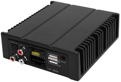 Luocute Amplificatore per Auto DSP con 2 Microfoni Wireless, Amplificatore a 4 Canali Ad Alto Passaggio Regolabile 4x80W, Supporto per la Fibra Bluetooth Coassiale Aux USB