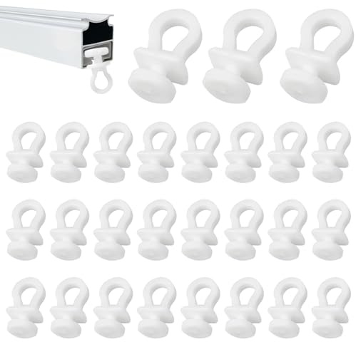 TILONKJ 120 Stück Gardinenröllchen für Schiene, Gardinenhaken Gleiter, Weiß Kunststoff Vorhang Haken, Gardinenröllchen, Gardinen Zubehör, Gardinengleiter für Vorhang Haken, Duschvorhang Schiene