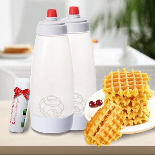 HEHIPLE 2 PCS Pancake Batter Dispenser Waffle Batter Dispenserand And Mixer With Blenderball Wire Whisk Batter Bottle, For Cupcake.Baking Pancakes, Cake Or Any Baked Goods