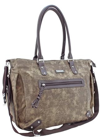 Handtasche Umhängetasche Baby Wickeltasche Unisex Babytasche stilvolle Reisetasche mit Wickelauflage, Aufbewahrungsbeutel, Isoliertaschen und Halterung für Kinderwagen für Mama & Papa Paris braun