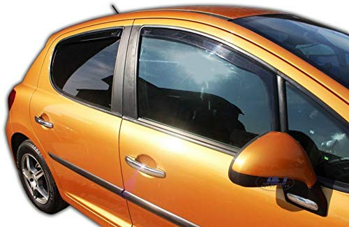 J&J AUTOMOTIVE Heko Déflecteurs d'air et de Vent pour Peugeot 207 2006-2012 5P. Berline, Lot de 4pcs, Teintés, Avant et Arrière, Aérodynamique
