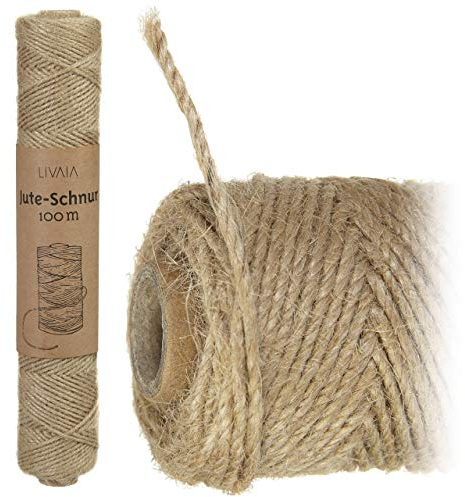 LIVAIA 100 m Ficelle de Jute indéchirable avec 3 brins – Naturel et biodégradable – Ficelle pour Bricolage et décoration en Fibres végétales – Ficelle de Jute 2 mm comme Ruban de Jute Naturel