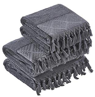 4er Set aus 2X Handtuch + 2X Gästetuch mit Fransen für´s Bad - Done Provence BOHÈME - 4 Farben möglich - Baumwolle, Done:Anthracite 3900