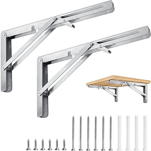 Klappkonsole schwerlast 400mm, 2 Stück Schwerlastkonsole Klappbar, Edelstahl Klappregal Halterungen, Wand Klappkonsole, Schwerlast-Klappträger Klappscharnier für Garage, Küche, Schlafzimmer