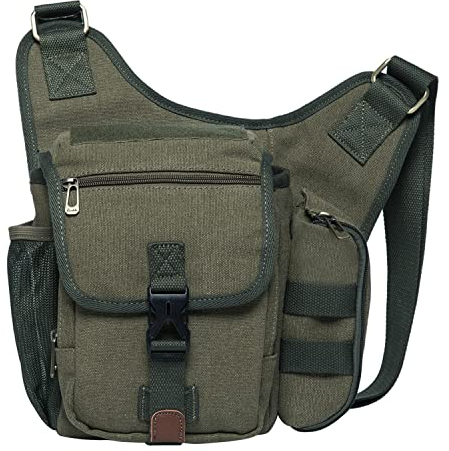 KAUKKO Canvas Taktisch Jahrgang Brusttasche Männer Frauen Tactical Schultertasche für Wandern Camping Radfahren,Grun-fh03-4